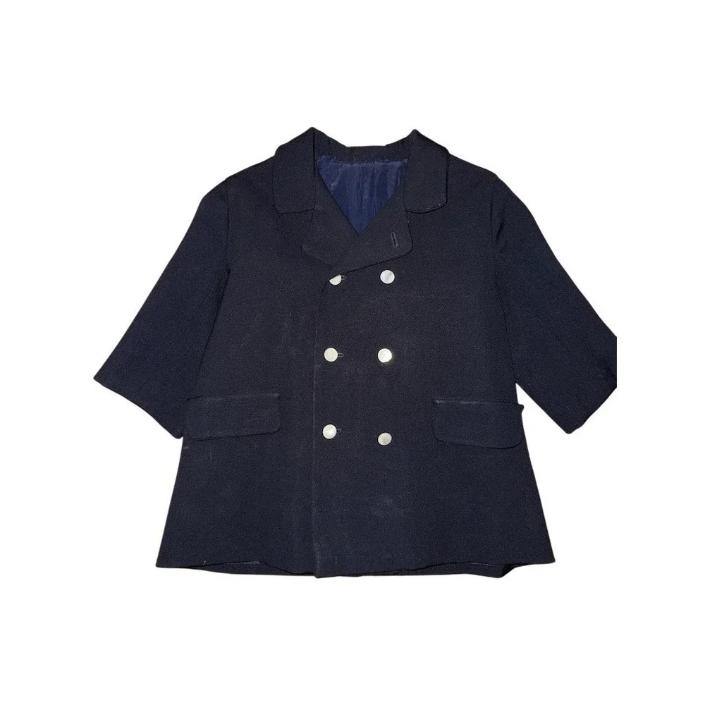 Vintage Handmade Boys Blazer Jacket‎ Size 5 Navy Blue Double Breasted